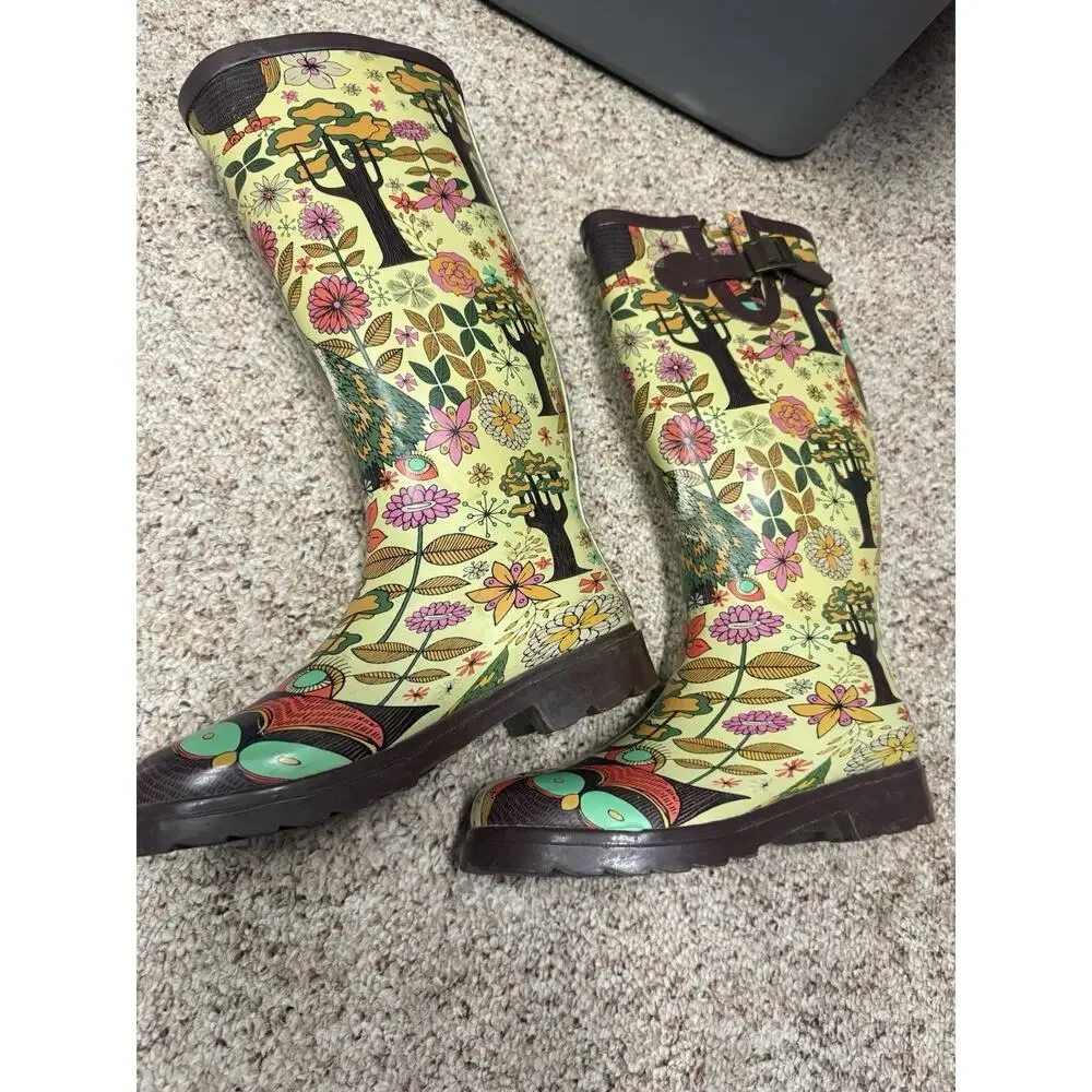 Chooka Gypsy Owl Rain Boots Women's Sz 6 Waterproof Rubber Boots